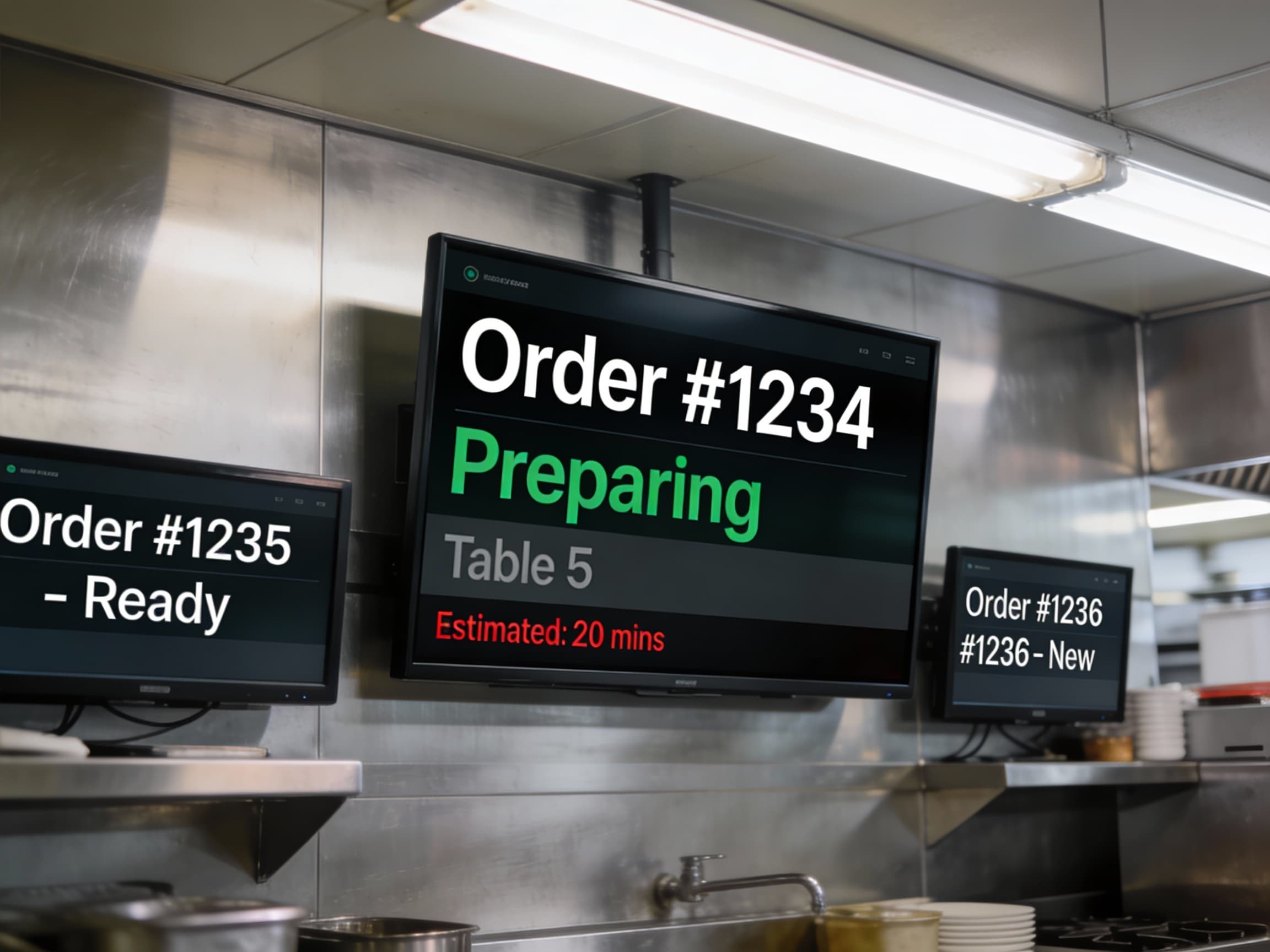 Tableside kitchen display system showing live orders